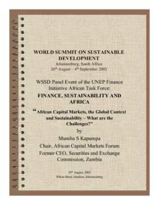 WORLD SUMMIT ON SUSTAINABLE DEVELOPMENT Johannesburg, South Africa August – 4th September[removed]26th