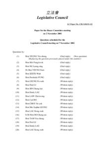 立法會 Legislative Council LC Paper No. CB[removed]Paper for the House Committee meeting on 2 November 2001 Questions scheduled for the