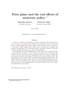 Price plans and the real effects of monetary policy ∗ Fernando Alvarez Francesco Lippi