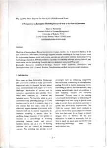 May 12,2000, Tolqo; Keynote The First IEICE SWIM Research Thrust  A Perspective on Interprise Modeling Research stem in the New Millennium Masao J. Matsumoto Graduate School of Systems Management