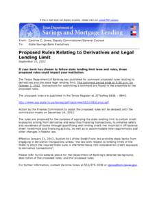 Proposed Rules Relating to Derivatives and Legal Lending Limits[removed])