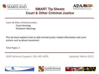 SMART Tip Sheets Court & Other Criminal Justice INSTITUTE FOR GOVERNMENTAL SERVICE & RESEARCH  Court & Other Criminal Justice