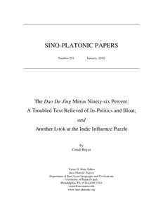 SINO-PLATONIC PAPERS Number 221 January, 2012  The Dao De Jing Minus Ninety-six Percent: