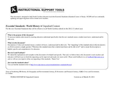 This document is designed to help North Carolina educators teach the Essential Standards (Standard Course of Study). NCDPI staff are continually updating and improving these tools to better serve teachers. Essential Stan