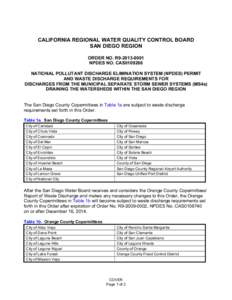 COVER  CALIFORNIA REGIONAL WATER QUALITY CONTROL BOARD SAN DIEGO REGION ORDER NO. R9[removed]NPDES NO. CAS0109266