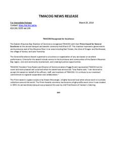 TMACOG NEWS RELEASE For Immediate Release Contact: Mary Pat McCarthy[removed]ext 106  March 28, 2014