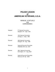 POLISH LEGION of AMERICAN VETERANS, U.S.A. MANUAL of RITUALS and CEREMONIES