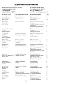 LOUGHBOROUGH UNIVERSITY The School of Business and Economics Loughborough University Loughborough Leicestershire, LE11 3TU