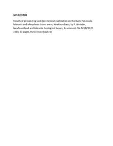 NFLD/3220  Results of prospecting and geochemical exploration on the Burin Peninsula,  Manuels and Merasheen Island areas, Newfoundland, by P. Webster,  Newfoundland and Labrador Geological Survey