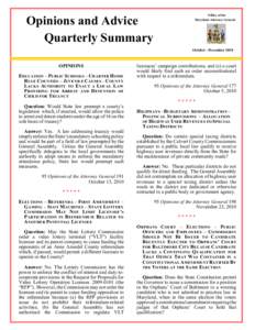 Opinions and Advice Quarterly Summary Office of the Maryland Attorney General