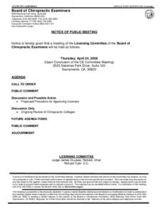 Board of Chiropractic Examiners - Notice of Public Meeting