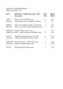 DINOLITE USB MICROSCOPE SPECIAL OFFER V 1.10 Part # DINOLITE - Digital Microscope ( USB ) Description