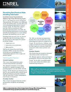 t e c h n i c a l a s s i s ta n c e  Permitting Best Practices Make Installing Solar Easier Common-Sense Improvements Address Top-Three Permitting Issues