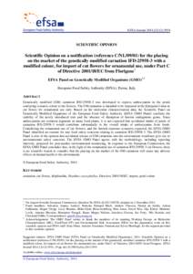 EFSA Journal 2014;12(12):3934  SCIENTIFIC OPINION Scientific Opinion on a notification (reference C/NL[removed]for the placing on the market of the genetically modified carnation IFD[removed]with a