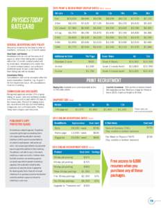 2015 PRINT & RECRUITMENT DISPLAY RATES ($US, Gross) Ad size PhysicsToday Rate Card GENERAL ADVERTISING RATE POLICY