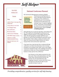 Self-Helper Fall 2014 National Conference Planned  Volume 123