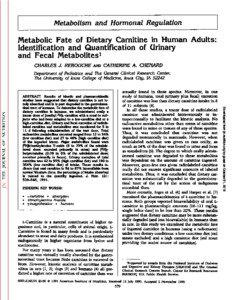 Metabolism and Hormonal Regulation  Metabolie Fate of Dietary Carnitine in Human Adults:
