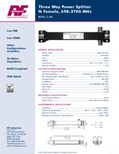 Three Way Power Splitter N Female, MHz Interconnect Solutions RFPS-3-NF