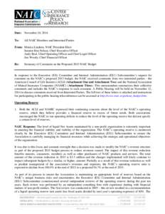 Date: November 10, 2014 To: All NAIC Members and Interested Parties  From: Monica Lindeen, NAIC President-Elect