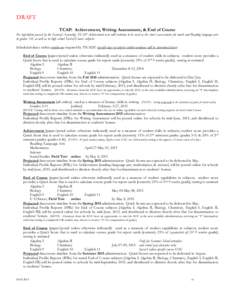 DRAFT TCAP: Achievement, Writing Assessment, & End of Course Per legislation passed by the General Assembly, TCAP Achievement tests will continue to be used as the state’s assessments for math and Reading language arts