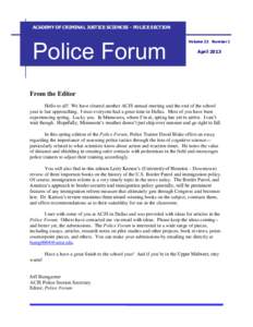 ACADEMY OF CRIMINAL JUSTICE SCIENCES - POLICE SECTION  Police Forum Volume 22 Number 1