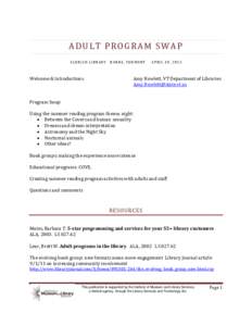 ADULT PROGRAM SWAP ALDRICH LIBRARY Welcome & Introductions  BARRE, VERMONT