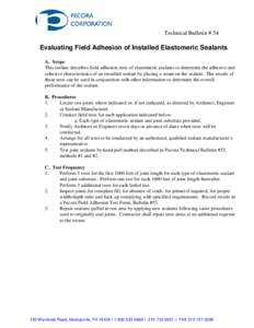 Evaluating Field Adhesion of Installed Elastomeric Sealants