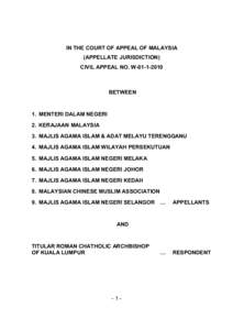 IN THE COURT OF APPEAL OF MALAYSIA (APPELLATE JURISDICTION) CIVIL APPEAL NO. WBETWEEN