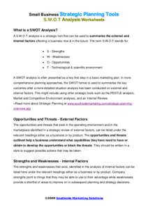 Small Business Strategic Planning S.W.O.T Analysis Worksheets Tools  What is a SWOT Analysis?