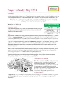 Buyer’s Guide: May 2013 TABLETS By 2020, teachers expect that 40% of all IT-based learning will be via apps on tablet PCs (BESA research, But there are a bewildering number of tablets available for use in school