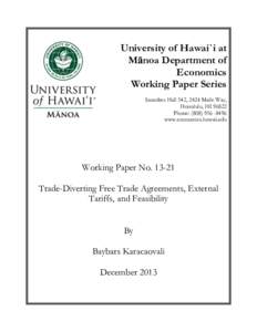 University of Hawai`i at Mānoa Department of Economics Working Paper Series Saunders Hall 542, 2424 Maile Way, Honolulu, HI 96822