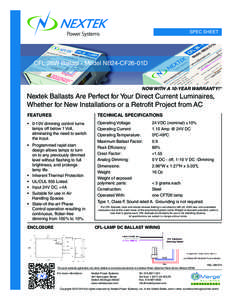 SPEC SHEET  CFL 26W Ballast - Model NB24-CF26-01D NOW WITH A 10-YEAR WARRANTY!*