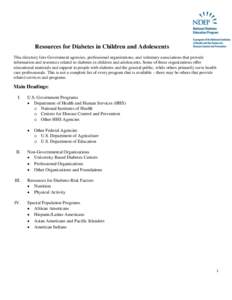 Resources for Diabetes in Children and Adolescents