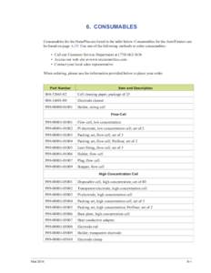 6. CONSUMABLES Consumables for the NanoPlus are listed in the table below. Consumables for the AutoTitrator can be found on page A-29. Use one of the following methods to order consumables: • Call our Customer Service 