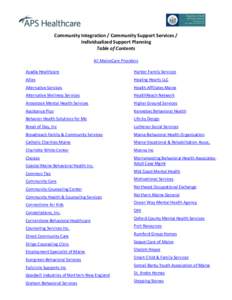 Community Integration / Community Support Services / Individualized Support Planning Table of Contents All MaineCare Providers Acadia Healthcare