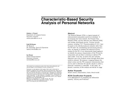 Characteristic-Based Security Analysis of Personal Networks Andrew J. Paverd Department of Computer Science University of Oxford [removed]