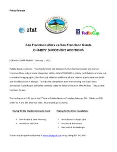 Press Release  San Francisco 49ers vs San Francisco Giants CHARITY SHOOT-OUT ADDITIONS FOR	
  IMMEDIATE	
  RELEASE:	
  February	
  1,	
  2012	
   	
  