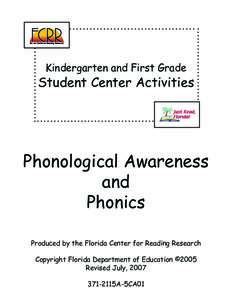 Kindergarten and First Grade  Student Center Activities Phonological Awareness and