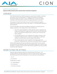 CION Technical Notes #1 Exposure Index, Gamma and In-Camera Color Correction Comparison OVERVIEW The CION 4K/UltraHD and 2K/HD production camera from AJA oﬀers vivid detail and vibrant colors at any resolution. It’s 