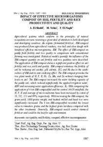 Misr J. Ag. Eng., 25(3): [removed]BIOLOGICAL ENGINEERING IMPACT OF EFFECTIVE MICROORGANISMS COMPOST ON SOIL FERTILITY AND RICE