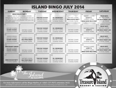 ISLAND BINGO JULY 2014 SUNDAY MONDAY  BINGO BEACH PARTY