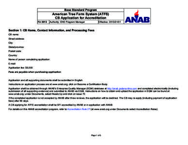 Base Standard Program  American Tree Farm System (ATFS) CB Application for Accreditation FA 5015