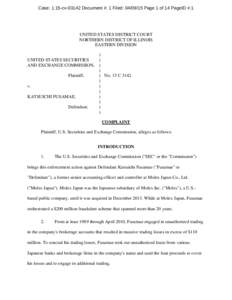 Case: 1:15-cvDocument #: 1 Filed: Page 1 of 14 PageID #:1  UNITED STATES DISTRICT COURT NORTHERN DISTRICT OF ILLINOIS EASTERN DIVISION )