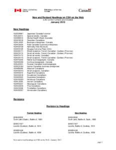 New and Revised Headings on CSH on the Web (LAC control numbers are included) January 2013 New Headings 1023D9967