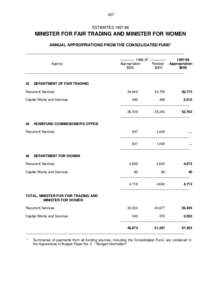 407 ESTIMATES[removed]MINISTER FOR FAIR TRADING AND MINISTER FOR WOMEN ANNUAL APPROPRIATIONS FROM THE CONSOLIDATED FUND* _____________________________________________________________________________________