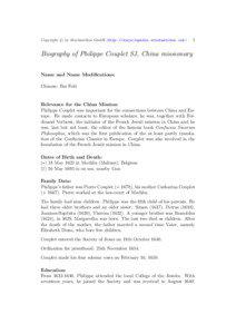 Christianity by country / Philippe Couplet / Michael Shen Fu-Tsung / Couplet / Lodovico Buglio / Xu Guangqi / Ferdinand Verbiest / Martino Martini / Sinology / Jesuit China missions / Christianity in Asia / Christianity in China