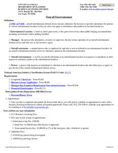 CITY OF LAS VEGAS DEPARTMENT OF PLANNING BUSINESS LICENSING DIVISION 333 N. Rancho Dr., 6th Floor Las Vegas, NV 89106