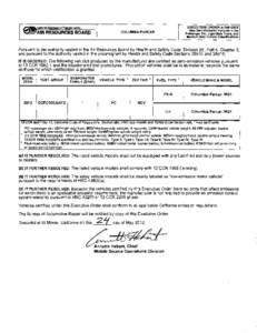 EXECUTIVE ORDER A[removed]New Zero-Emission Vehicles In the Passenger Car, Light-Duty Truck, and Medium Duty Vehicle Classifications  COLUMBIA PARCAR