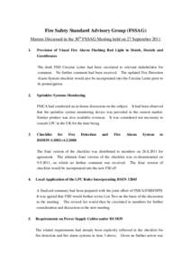 Fire Safety Standard Advisory Group (FSSAG) Matters Discussed in the 30th FSSAG Meeting held on 27 September[removed]Provision of Visual Fire Alarm Flashing Red Light in Hotels, Hostels and Guesthouses