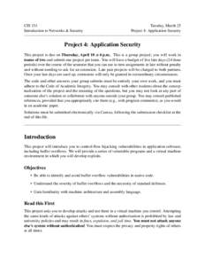 CIS 331 Introduction to Networks & Security Tuesday, March 25 Project 4: Application Security